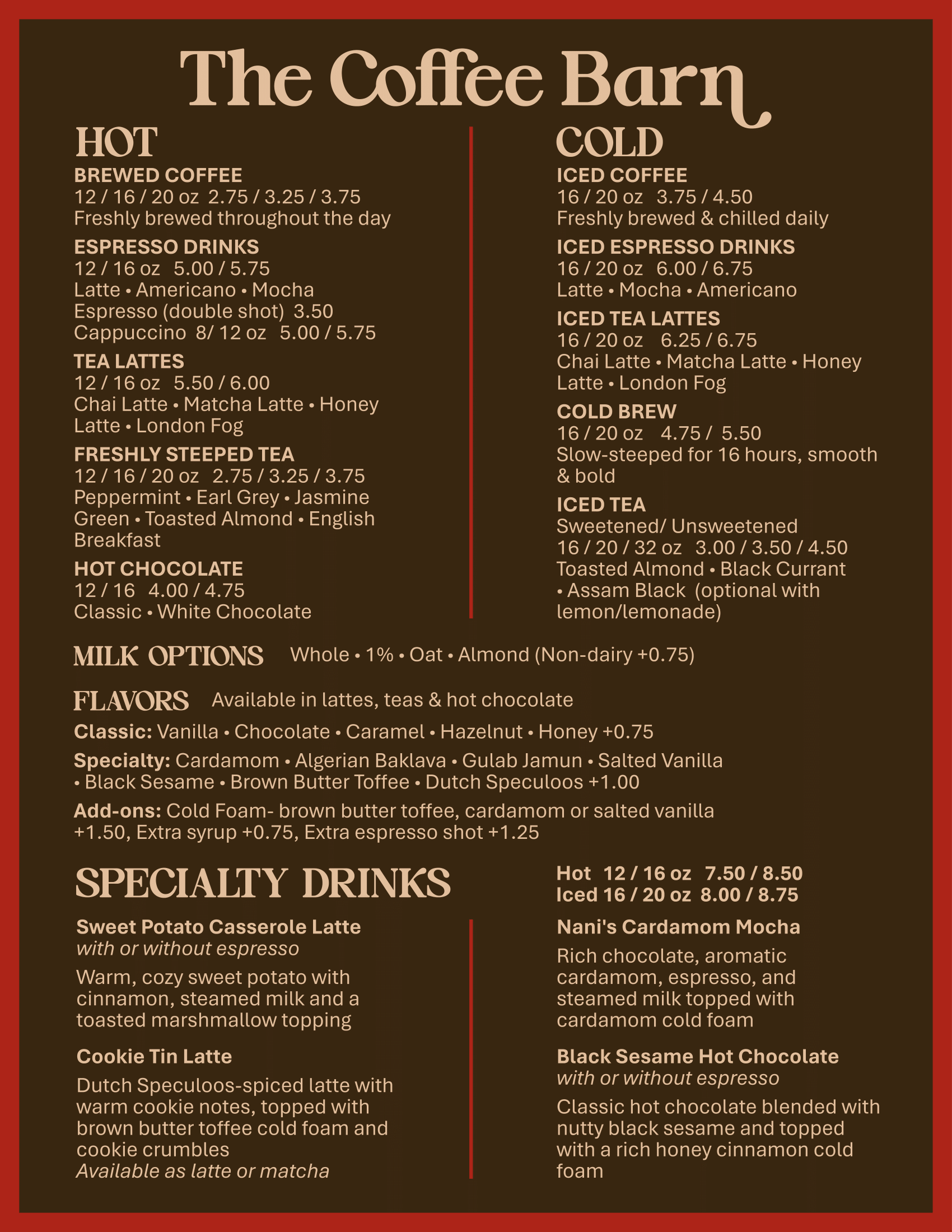 The Coffee Barn NY Menu